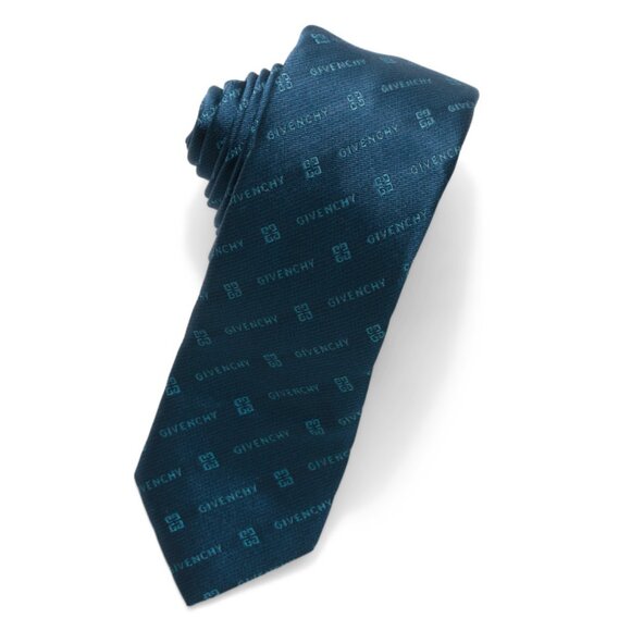 GIVENCHY Navy Made In Italy Silk Designer Logo Tie
